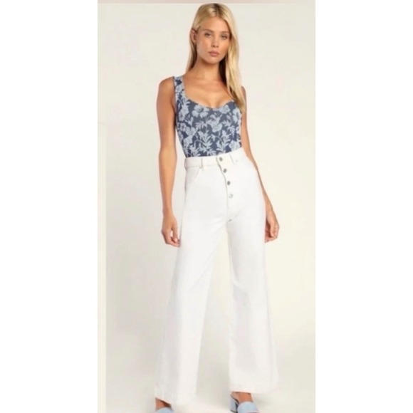Free People Tops - Free People Intimately Floral Jacquard Bodysuit Blue White XS/S Boho Coquette